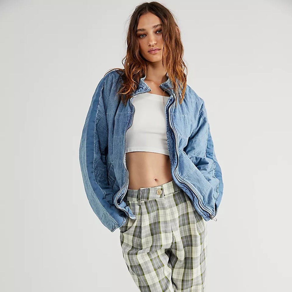 Free People Dolman Quilted Denim Jacket